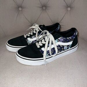 Vans Black and White Floral Kids Sneakers